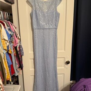 Badgley Mischka Light Blue Sequin Maxi Dress